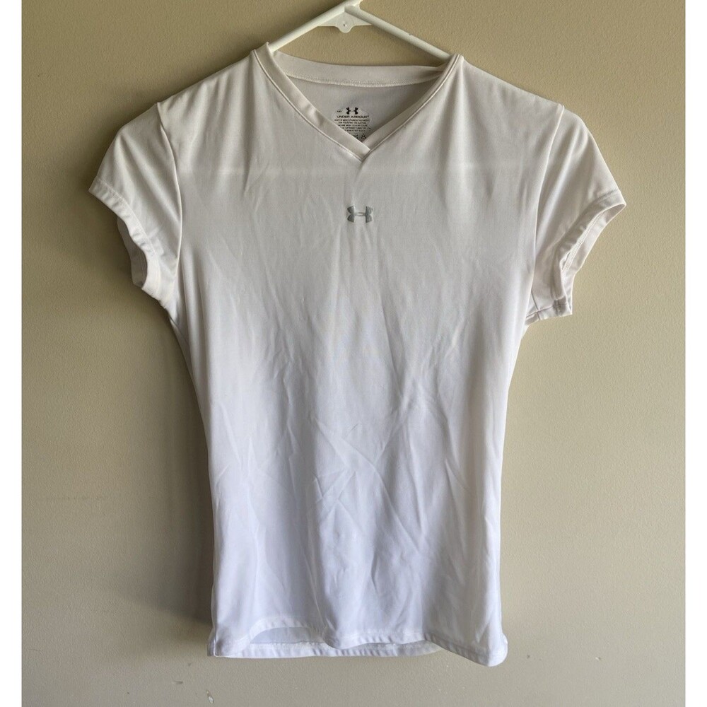 Under Armour Womens Medium Cap Knit Tight Fit Knit top V Neck White